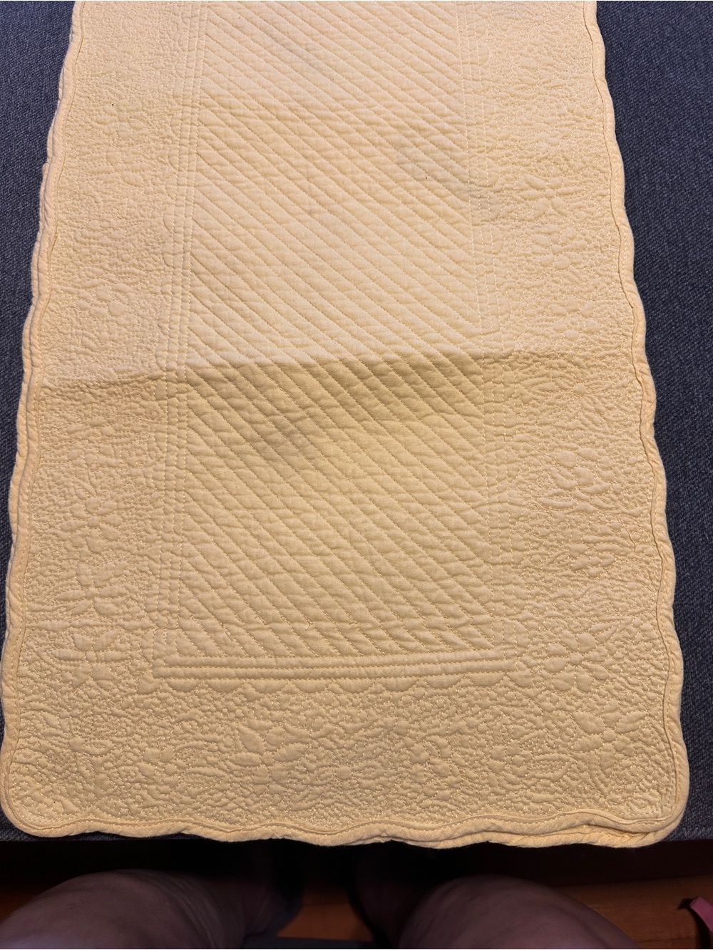 Quilted Scalloped Edge Table Runner in Soft Yellow (67 Inches)